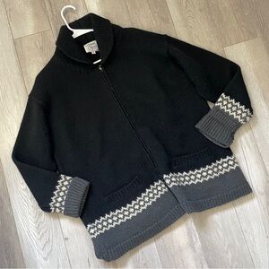 Margaret O'Leary Sweater merino wool full zip womens Black (medium) fair isle